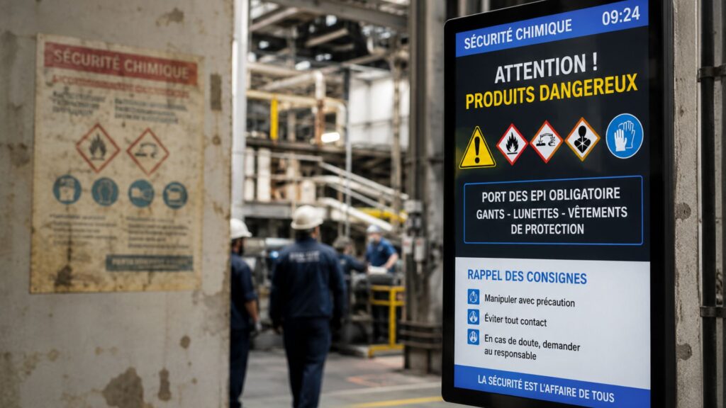 Risque chimique industrie affichage dynamique